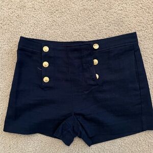 Navy Blue Buttoned Women's Shorts